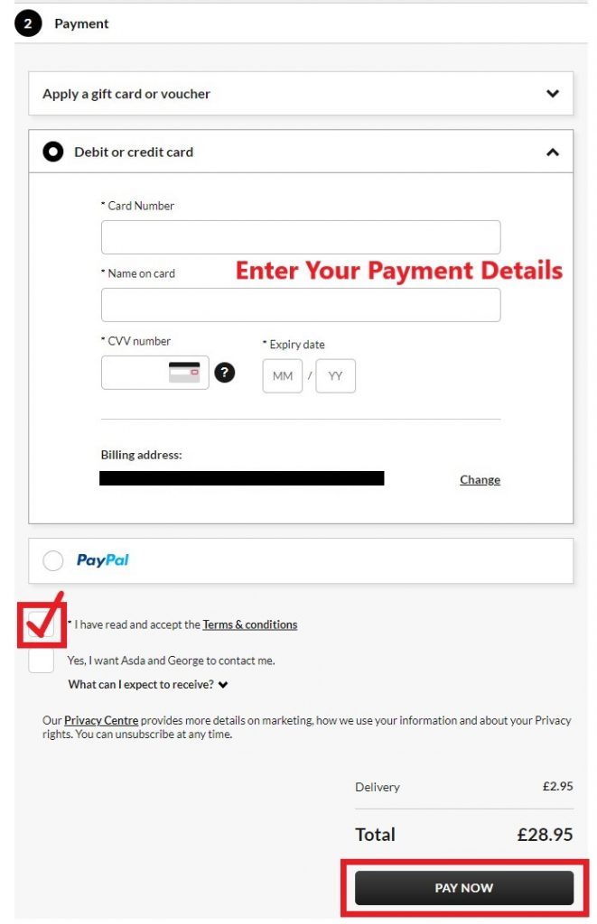 George @ ASDA UK Shopping Tutorial 10: choose payment of either credit card or paypal