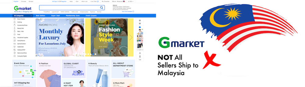 shop gmarket ship to Malaysia
