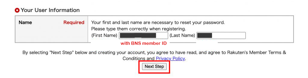 Rakuten Registration Tutorial 3- enter buyandship member ID and name 