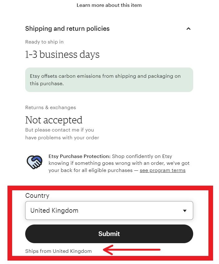 Shop Etsy US/UK in MY Tutorial 6: view shipping info provided by seller on etsy