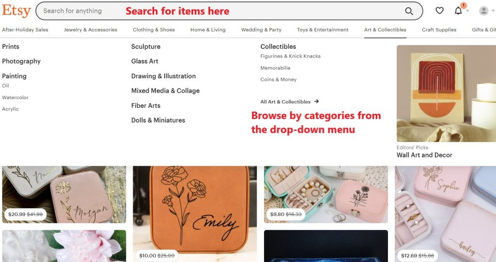 Etsy US/UK Tutorial 4: start browsing on etsy