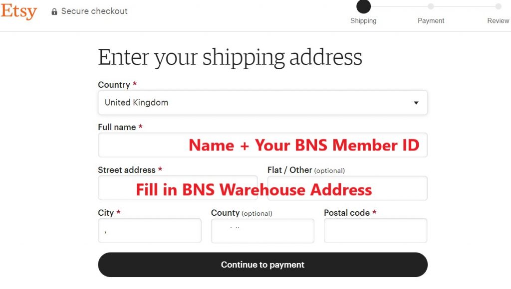 Shop Etsy US/UK in MY Tutorial 8: fill in shipping address and member ID of buyandship