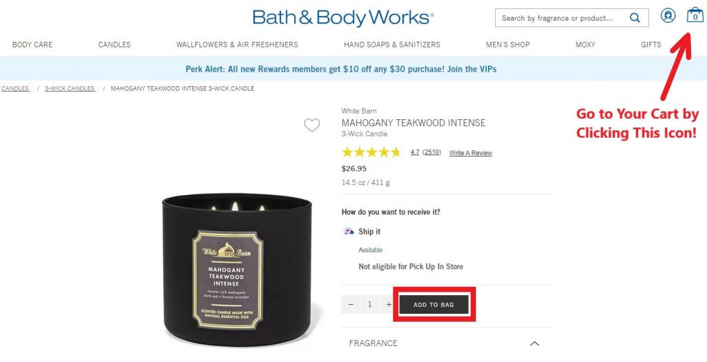 Bath and Body Works US Shopping Tutorial 7: add items into cart 
