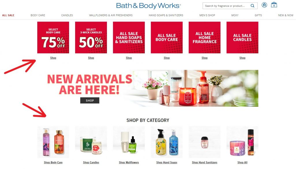 Bath and Body Works US Shopping Tutorial 6: start browsing on Bath and Body Works website