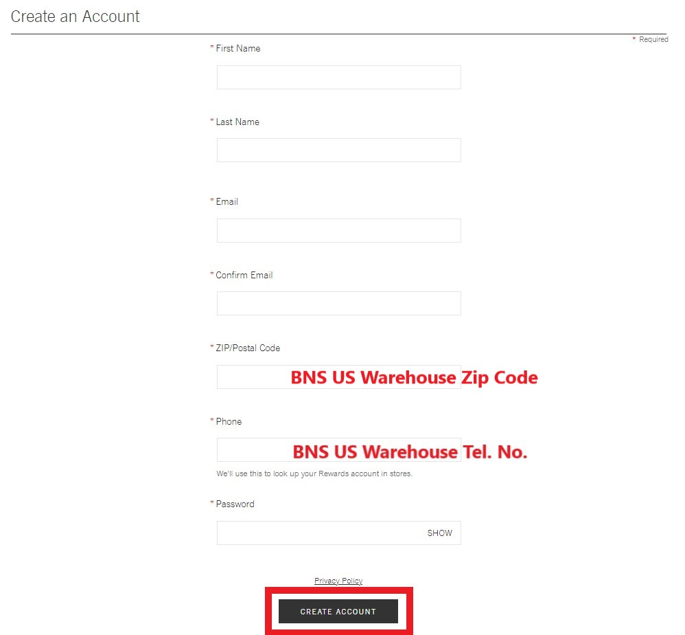 Bath and Body Works US Shopping Tutorial 5: enter personal details to set up an account