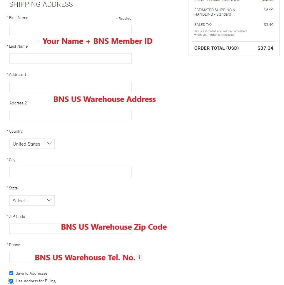Bath and Body Works US Shopping Tutorial 9: fill in Buyandship US warehouse address as shipping address