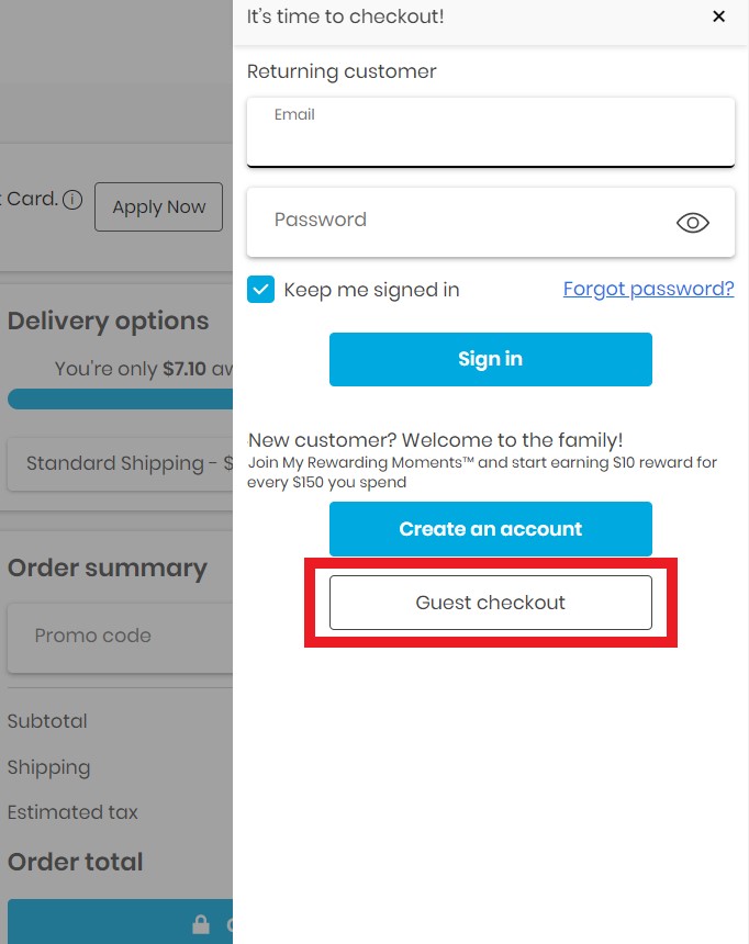 Carter's US Shopping Tutorial 6: checkout as guest, or log in, create an account