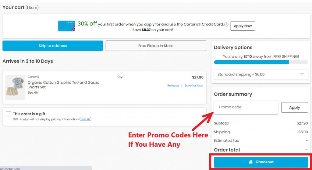 Carter's US Shopping Tutorial 5: checkout and enter promo codes