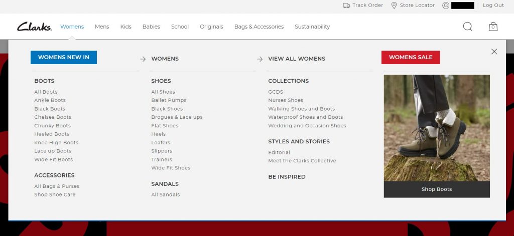 Clarks UK Shopping Tutorial 4: start browsing and search by categories