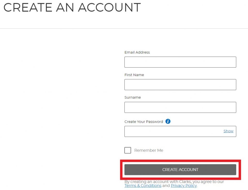 Clarks UK Shopping Tutorial 3: create account by filling in personal details