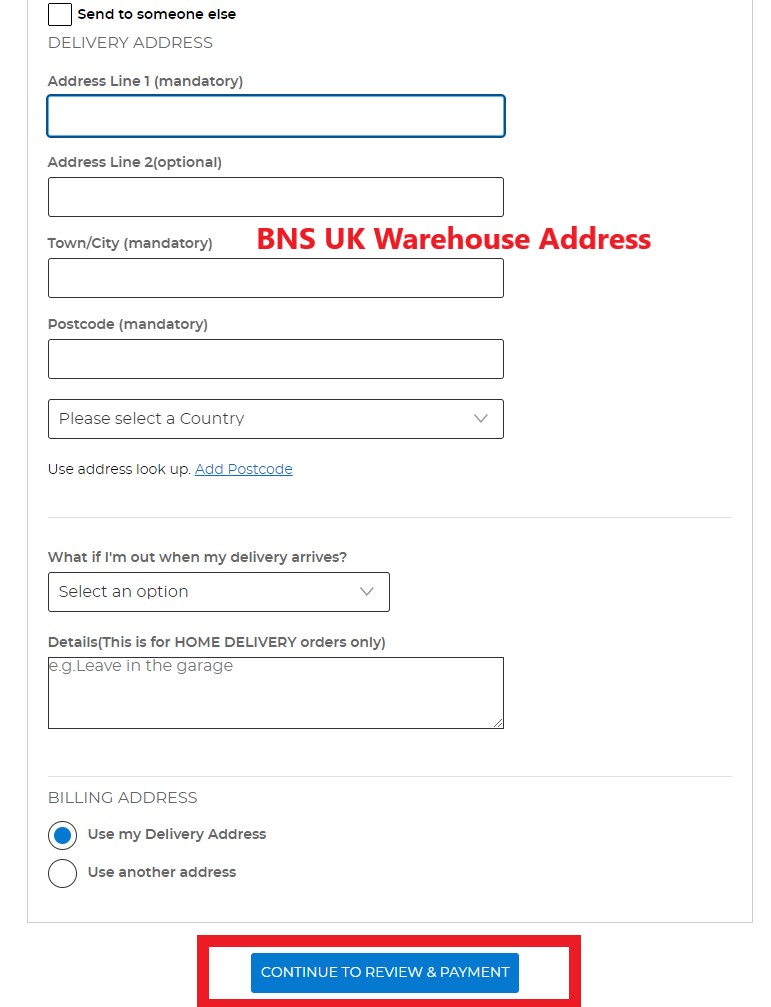 Clarks UK Shopping Tutorial 8: fill in buyandship UK warehouse address as shipping address