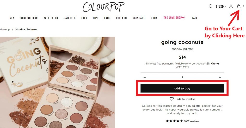Colourpop US Shopping Tutorial 4: add items into cart