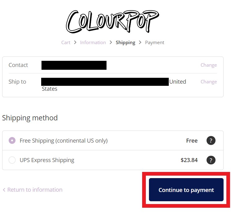 Colourpop US Shopping Tutorial 7: choose delivery method 
