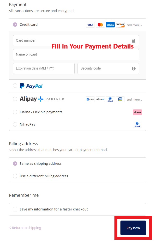 Colourpop US Shopping Tutorial 8: pay via credit card or paypal