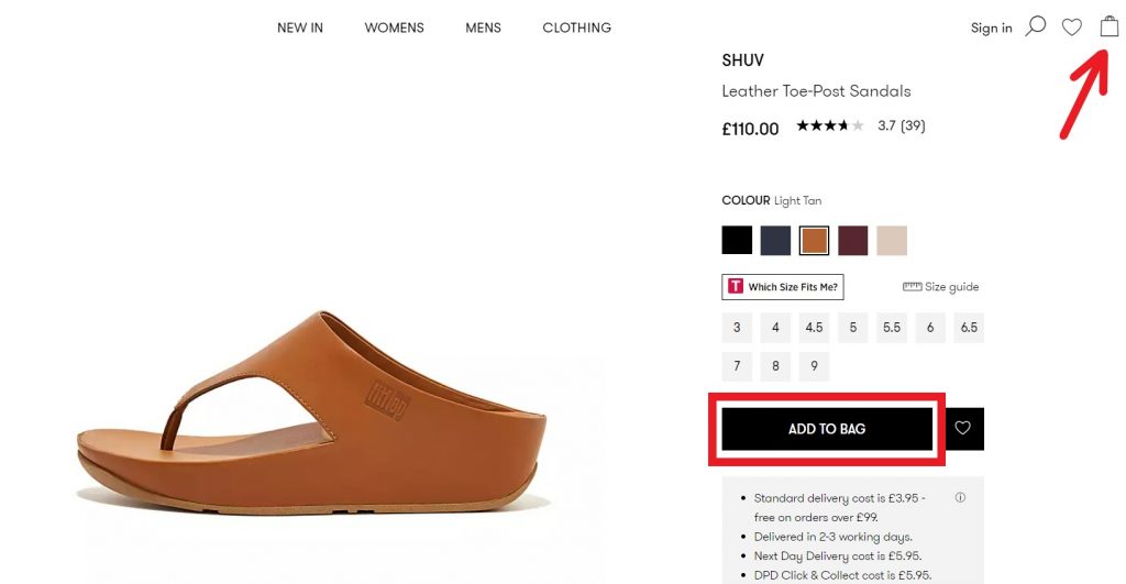 Fitflop UK Shopping Tutorial 4: add items into your cart