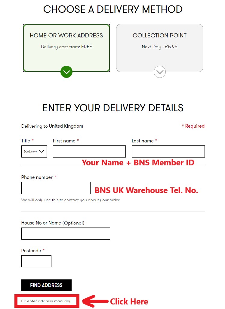 Fitflop UK Shopping Tutorial 7: choose delivery method and fill in your name with BNS member ID