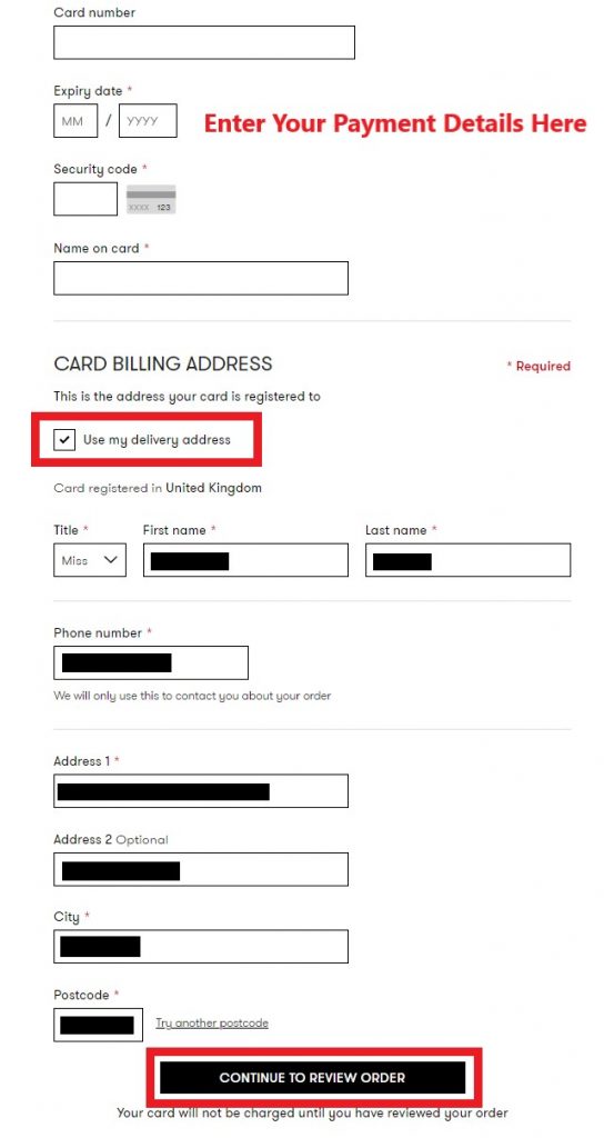 Fitflop UK Shopping Tutorial 10: enter your payment details 