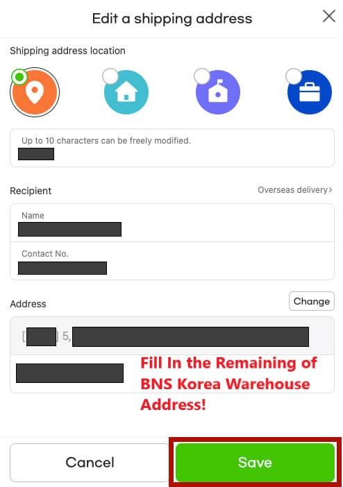 Gmarket Shopping Tutorial 12: fill in remaining part of BNS Korea warehouse address