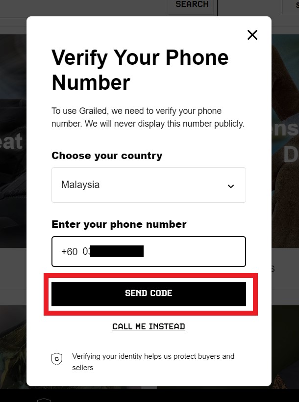 Grailed Shopping Tutorial 3 : Verify your phone number