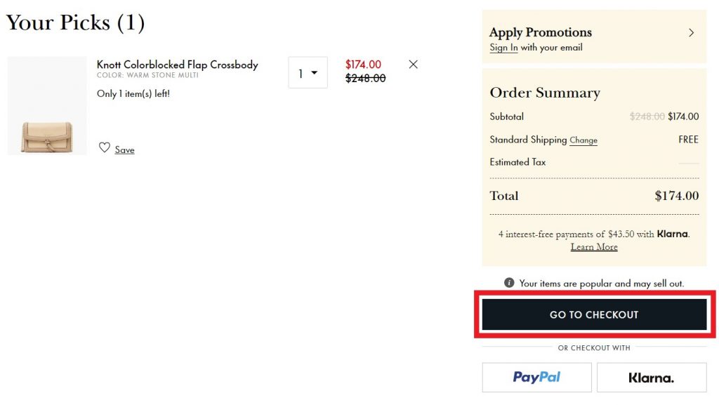 Kate Spade USA Shopping Tutorial 5: visit your cart and double check your items