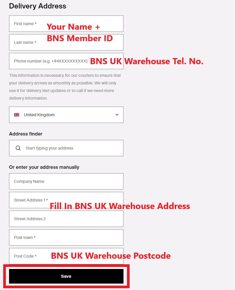 Lush UK Shopping Tutorial 7: fill in Buyandship UK warehouse address as shipping address