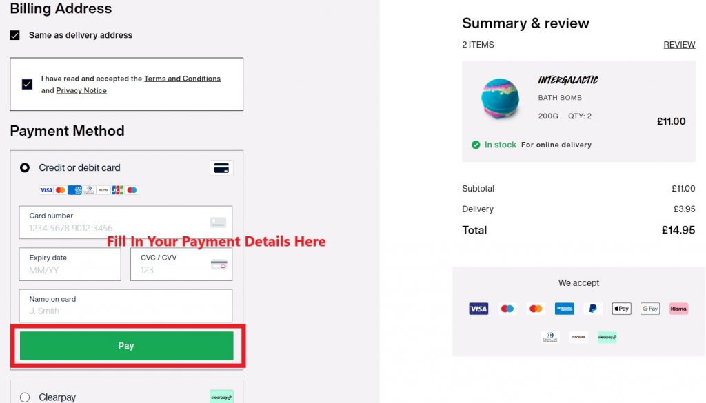 Lush UK Shopping Tutorial 9: checkout with credit card or paypal