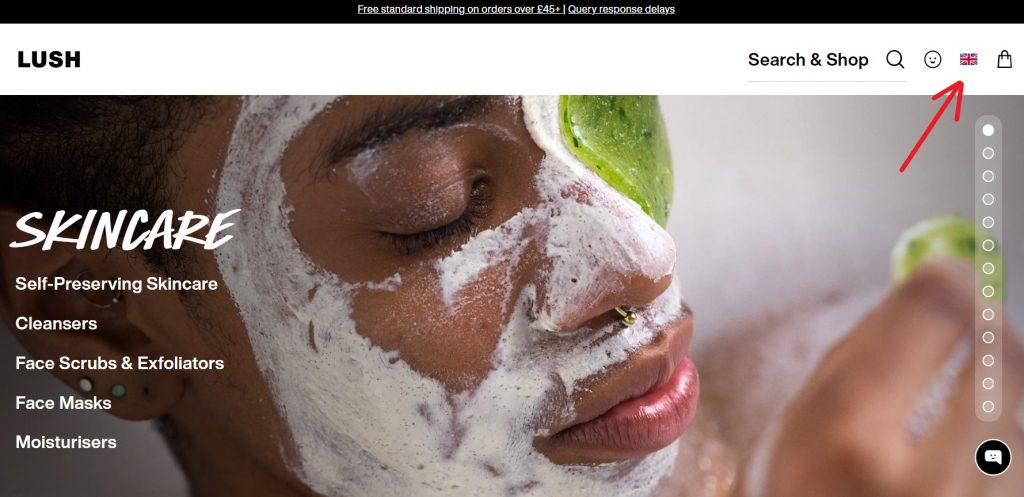 Lush UK Shopping Tutorial 3: visit Lush UK website and ensure it's UK region