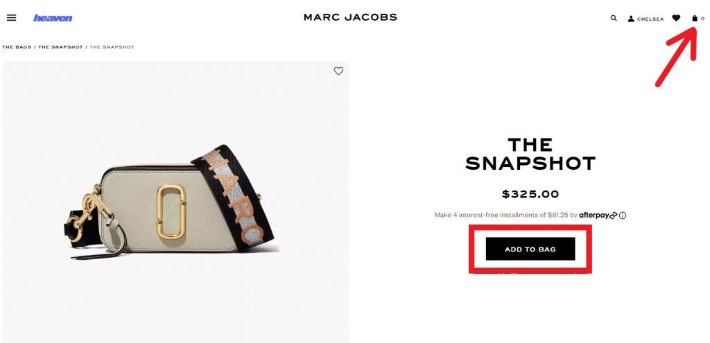 Marc Jacobs Shopping Tutorial 5 : add to bag and visit your cart after