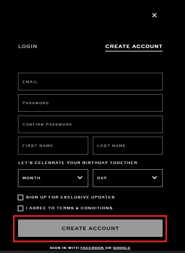 Marc Jacobs Shopping Tutorial 3: fill in your personal details to create an account