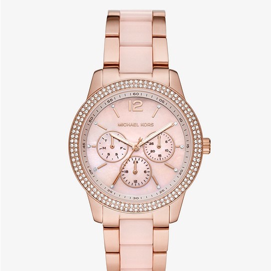 Michael Kors US : Oversized Tibby Pave Rose-Gold Blush Watch