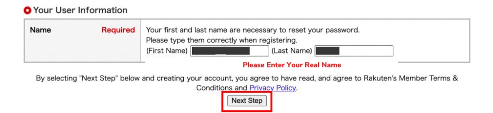 Rakuten Member Registration Tutorial 3: sign up with your real name