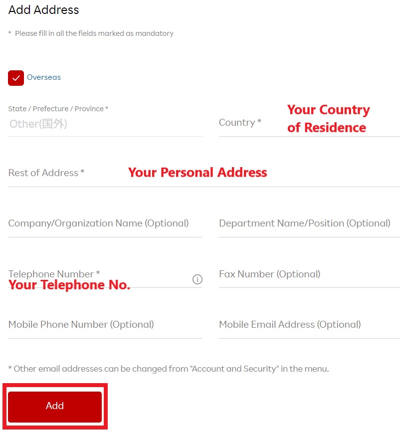 Rakuten Member Registration Tutorial 9: fill in your country of residence and personal address
