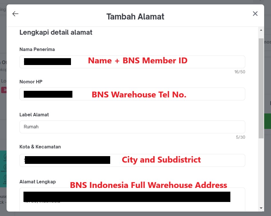 Tokopedia Shopping Tutorial 10 : add Buyandship's Indonesia warehouse address