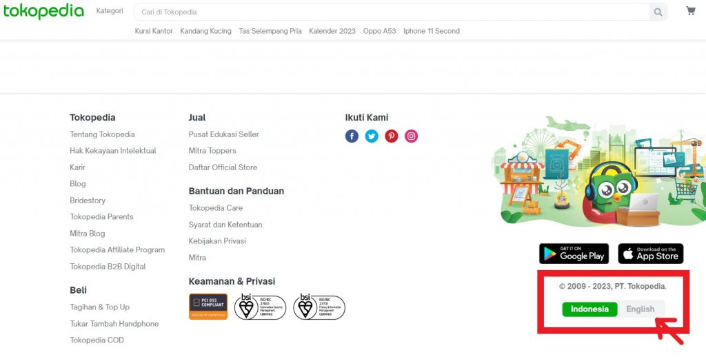 Tokopedia Shopping Tutorial 1 : visit Tokopedia website and choose language