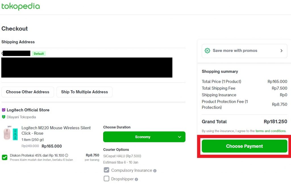 Tokopedia Shopping Tutorial 11 : choose your shipping and payment option