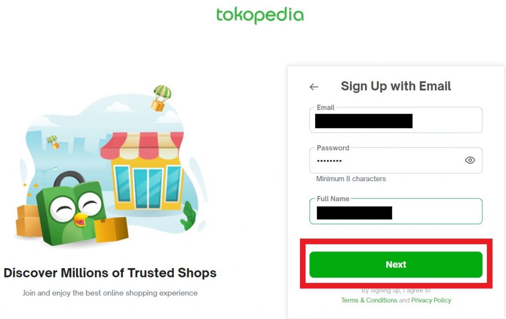 Tokopedia Shopping Tutorial 4 : sign up with email 