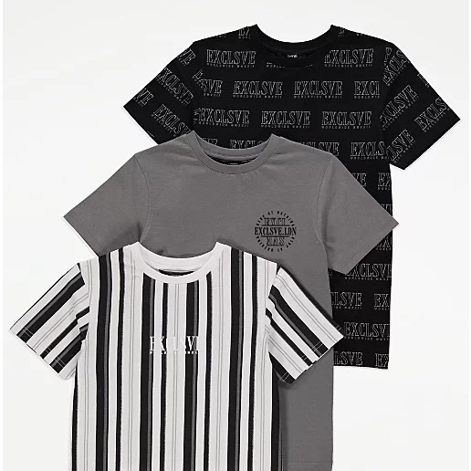 Boys' Monochrome EXCLSVE Slogan Print T-Shirts 3-Pack