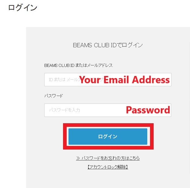 Beams Japan Shopping Tutorial 10: log into beams account