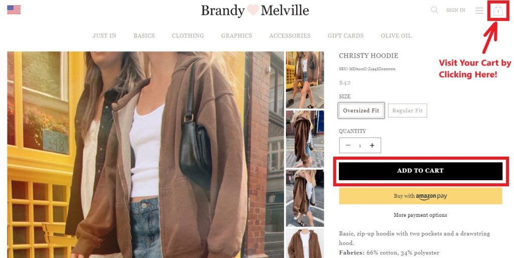 Brandy Melville USA Shopping Tutorial 4: add items into cart