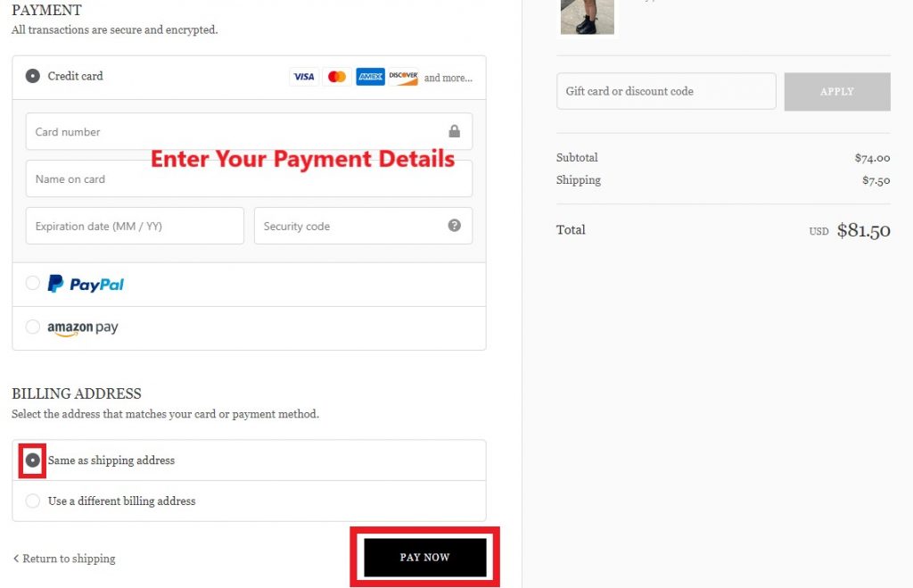 Brandy Melville USA Shopping Tutorial 7: choose payment method and enter payment details