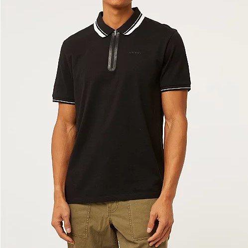 Men's Black Sporty Zip Polo Top