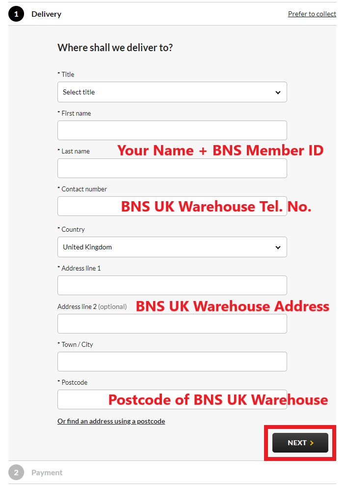 George @ ASDA UK Shopping Tutorial 8: enter BNS UK warehouse address as shipping address