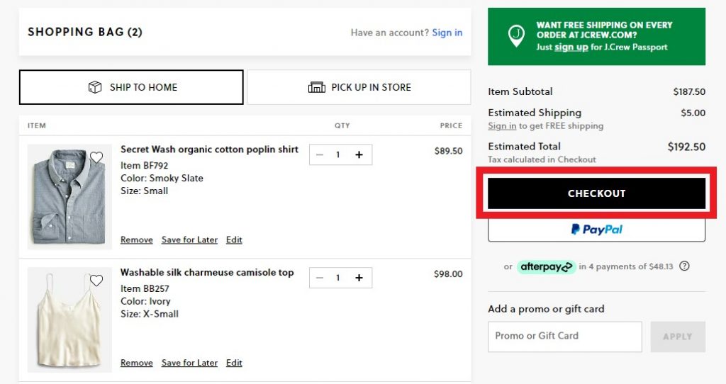 J.Crew US Shopping Tutorial 5: checkout