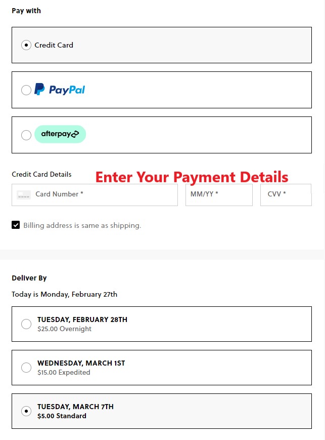 J.Crew US Shopping Tutorial 8: choose payment method