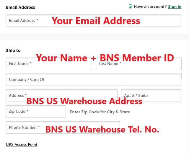 J.Crew US Shopping Tutorial 7: fill in BNS US warehouse address as shipping address
