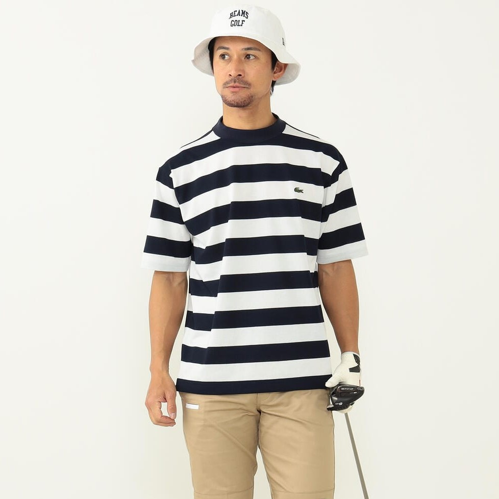 Lacoste x BEAMS GOLF Bespoke Striped Mock Neck Shirt