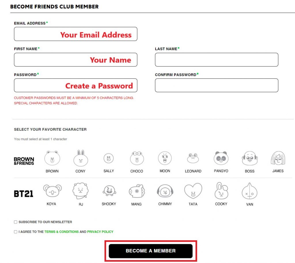 Line Friends US Shopping Tutorial 6: enter personal details