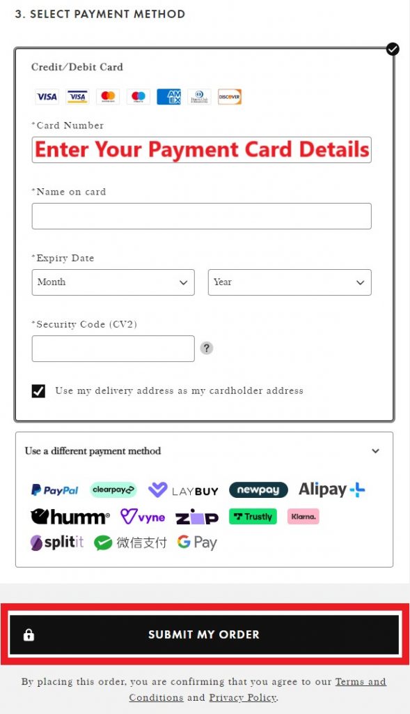 Mybag Shopping Tutorial 7: enter payment method