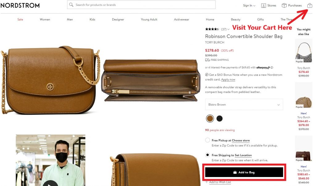 Nordstrom US Shopping Tutorial 4: add items into bag
