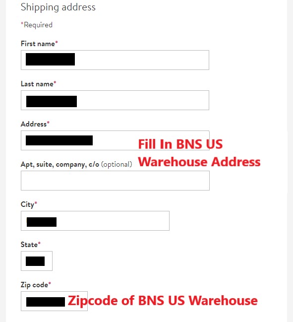 Nordstrom US Shopping Tutorial 8: copy and paste BNS US warehouse address as shipping address
